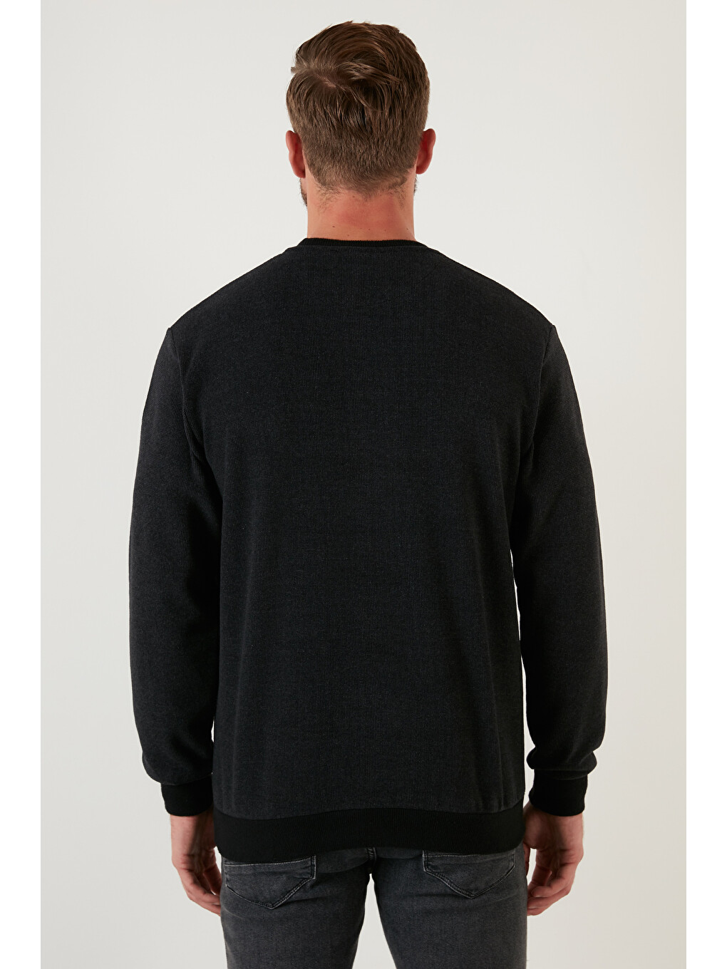 Antrasit Slim Fit Bisiklet Yaka Pamuklu Kazak 4562013w4-5