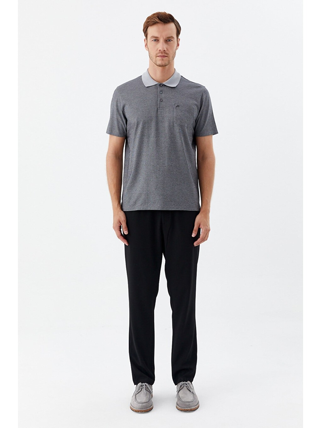 Siyah %100 Pamuk Regular Fit Jakar Desenli Cepli Polo Yaka T-shirt-2