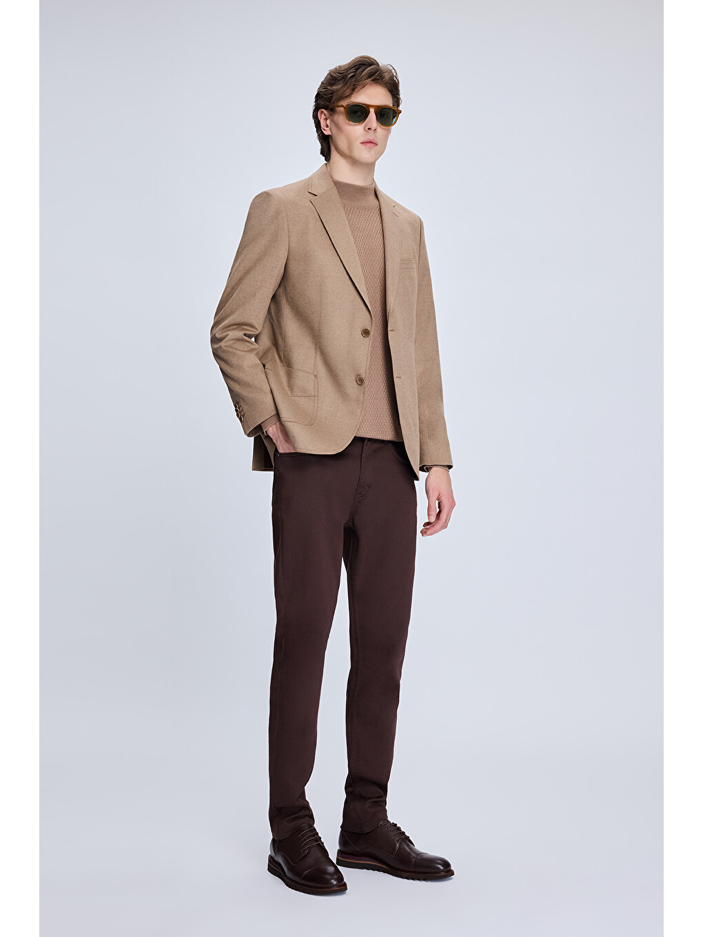Kahverengi Camel Slim Fit Mono Yaka Casual Ceket-1