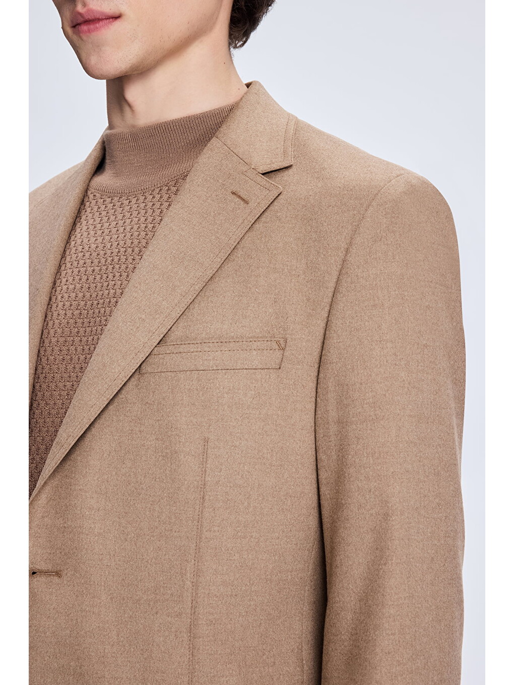 Kahverengi Camel Slim Fit Mono Yaka Casual Ceket-2