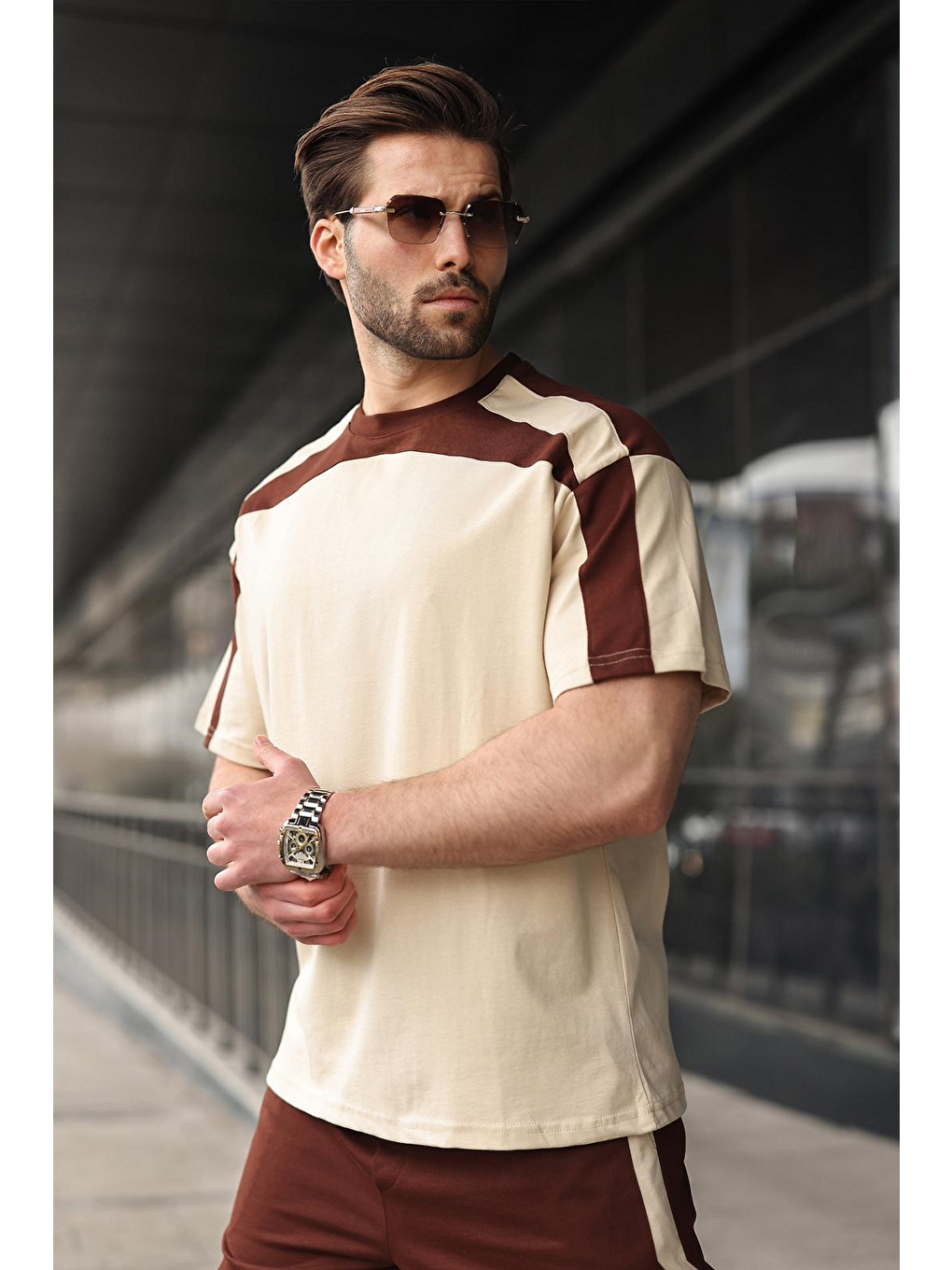 Bej Erkek Şort T-Shirt Takımı E7346-2