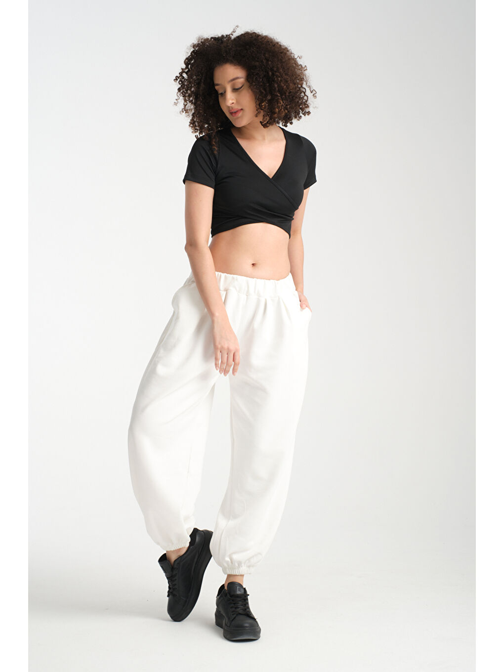 Ekru Kadın Beli Lastili Şalvar MG 1021-1