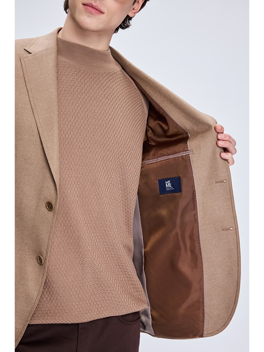 Kahverengi Camel Slim Fit Mono Yaka Casual Ceket-3