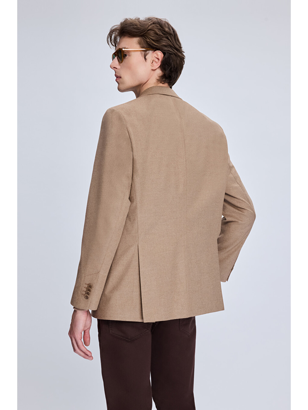 Kahverengi Camel Slim Fit Mono Yaka Casual Ceket-4