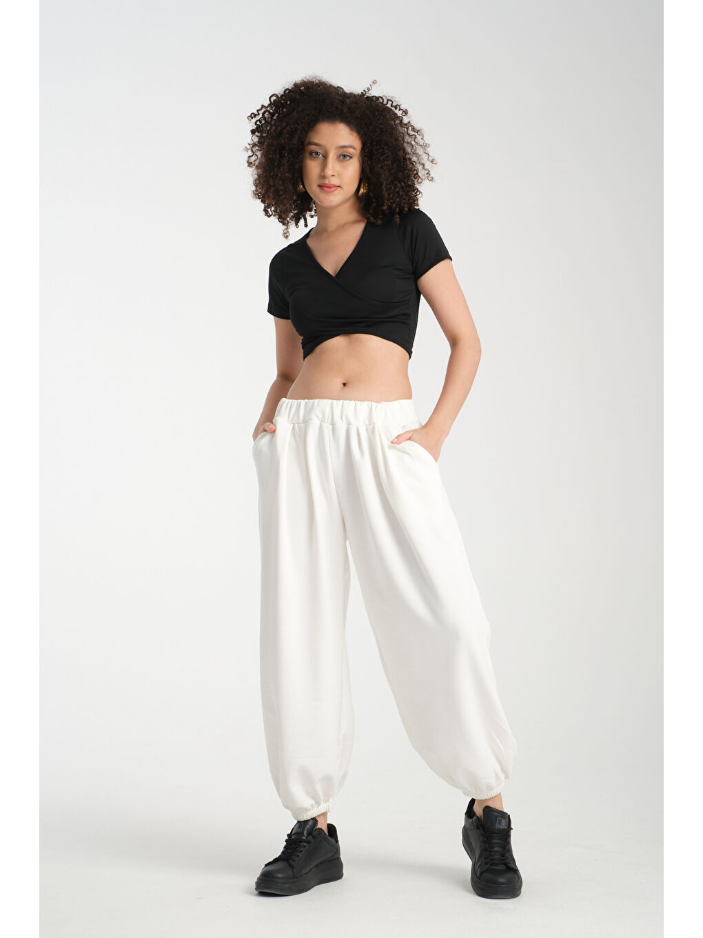 Ekru Kadın Beli Lastili Şalvar MG 1021-4