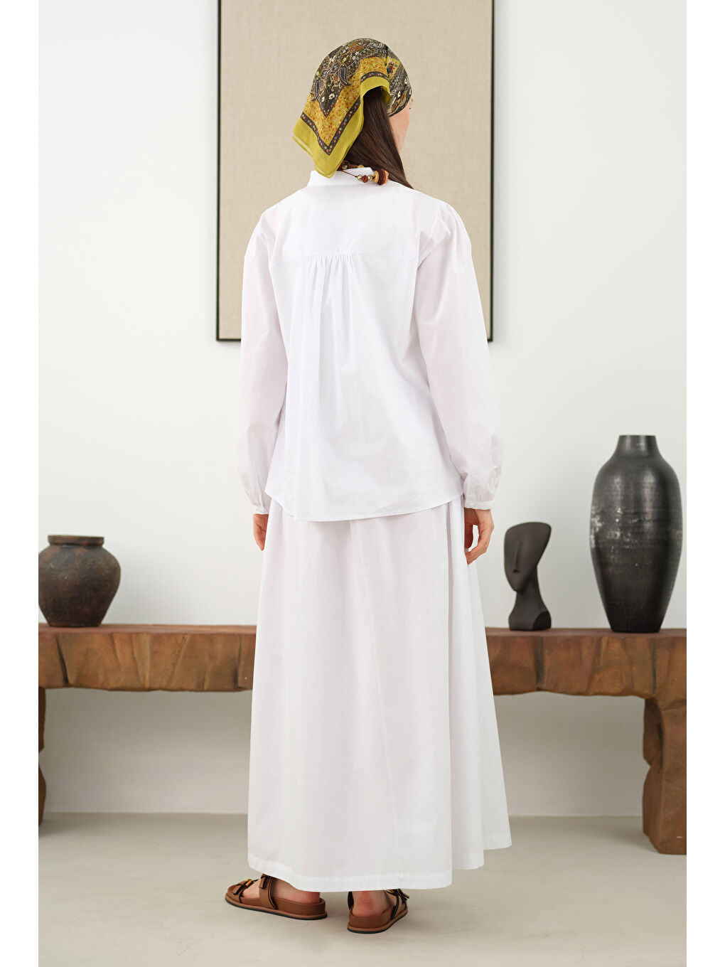 Omzu Büzgülü Poplin Gömlek Beyaz-3