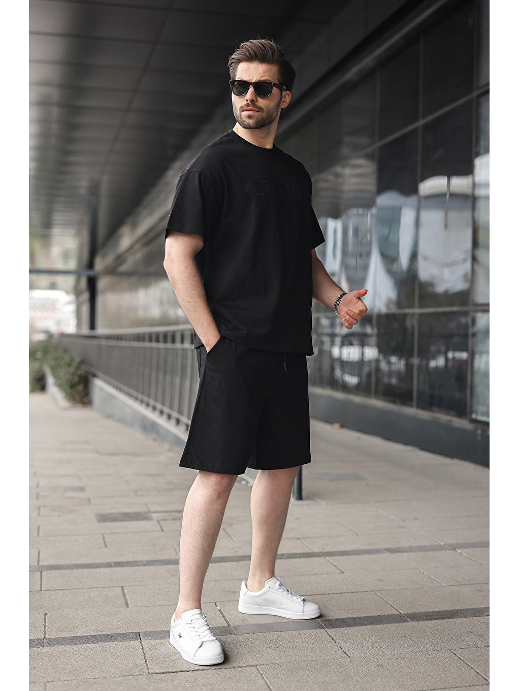 Siyah Erkek Şort T-Shirt Takım E7347-1