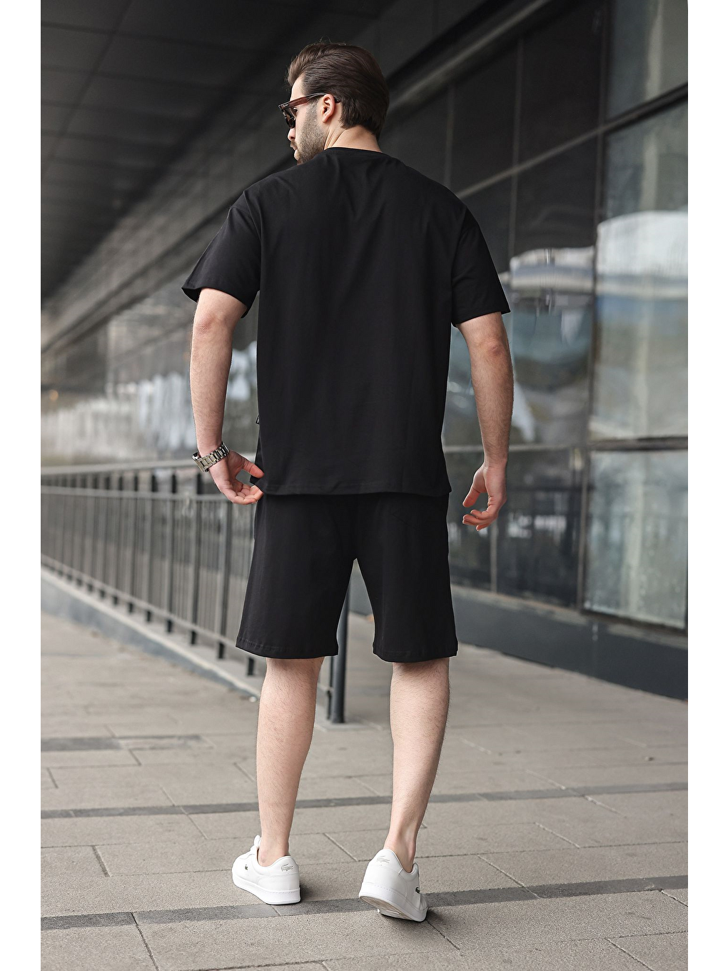Siyah Erkek Şort T-Shirt Takım E7347-2