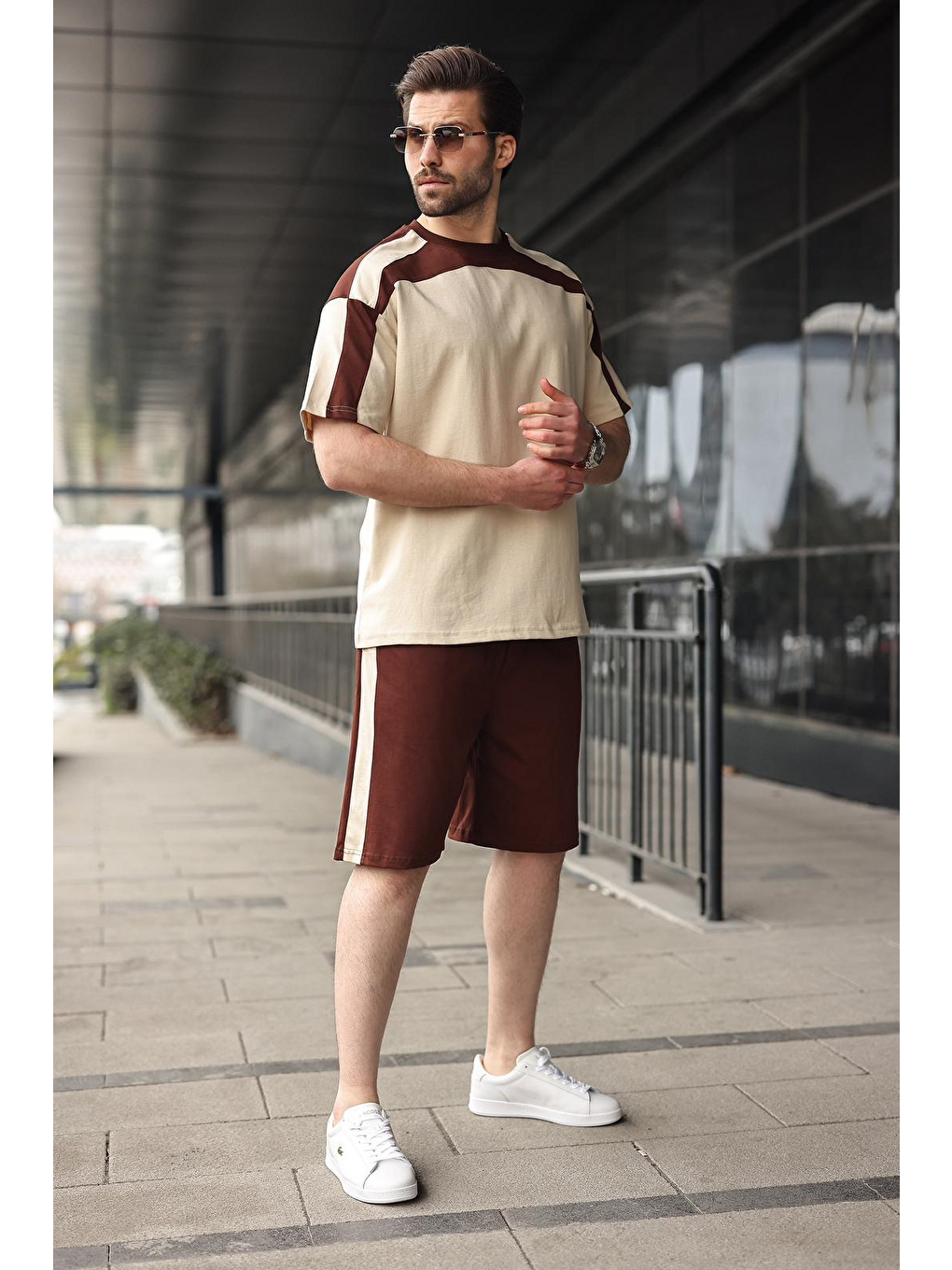 Bej Erkek Şort T-Shirt Takımı E7346-5