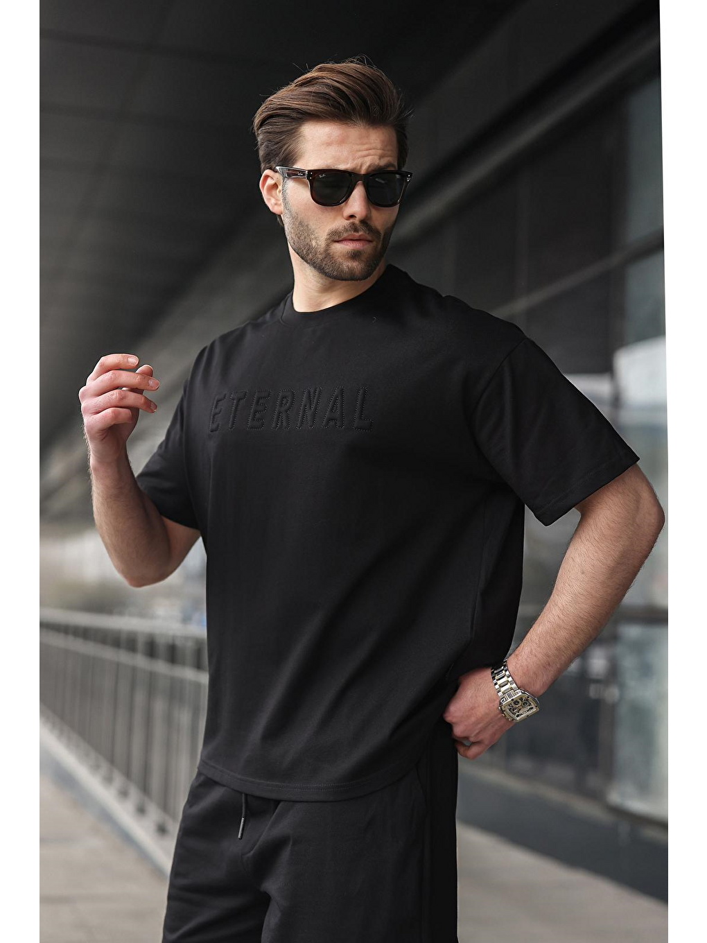 Siyah Erkek Şort T-Shirt Takım E7347-3