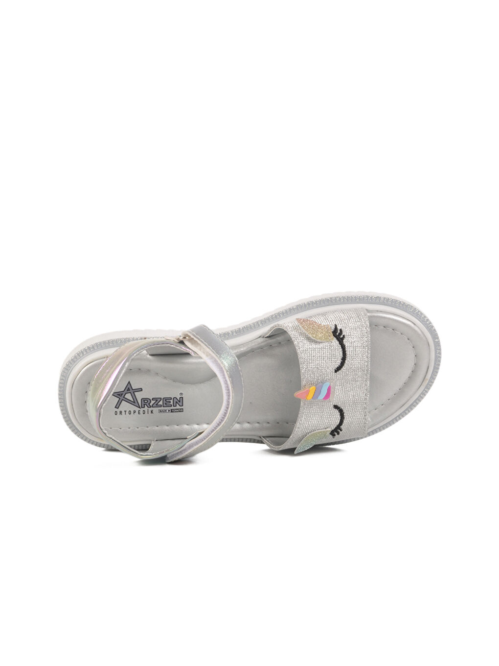 Gri Gümüş Simli Cırtlı Ortopedik Kız Çocuk Sandalet 25T105 F-3