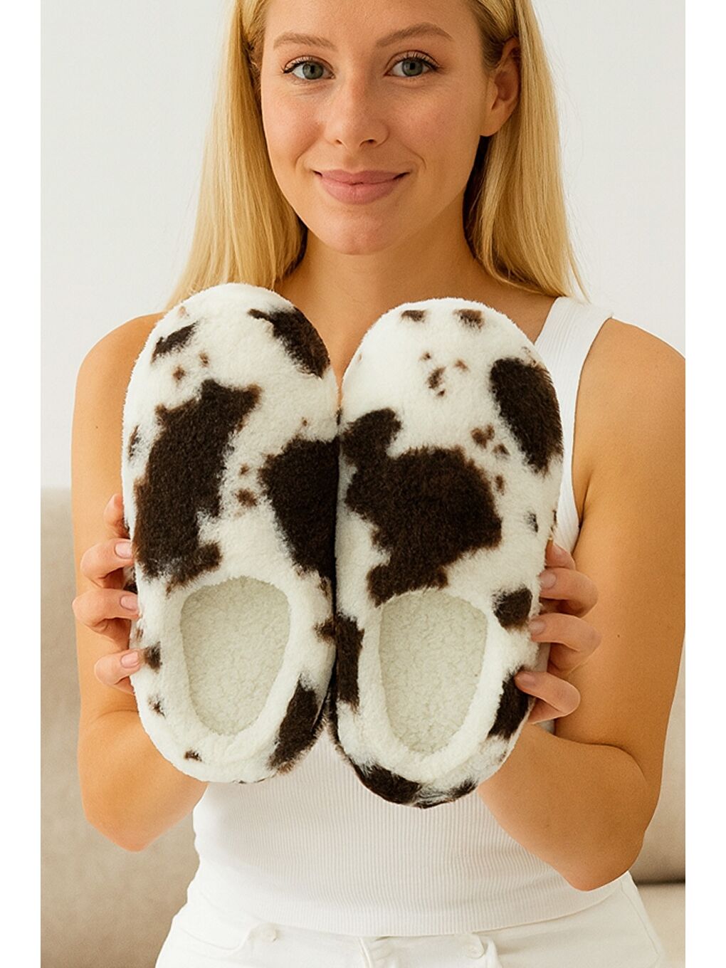 Kahverengi PUFFY Kadın Ev Terliği Kışlık Terlik Kauçuk Ses Yapmaz Taban-1