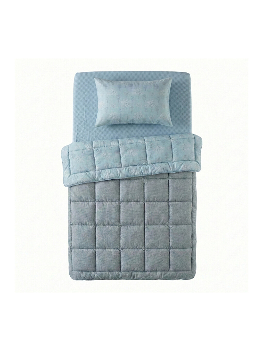 Tek Kişilik Çift Taraflı Welsoft Comforter Yorgan Seti Mavi 155x215 cm - Dormio Soft Bloom Serisi-1