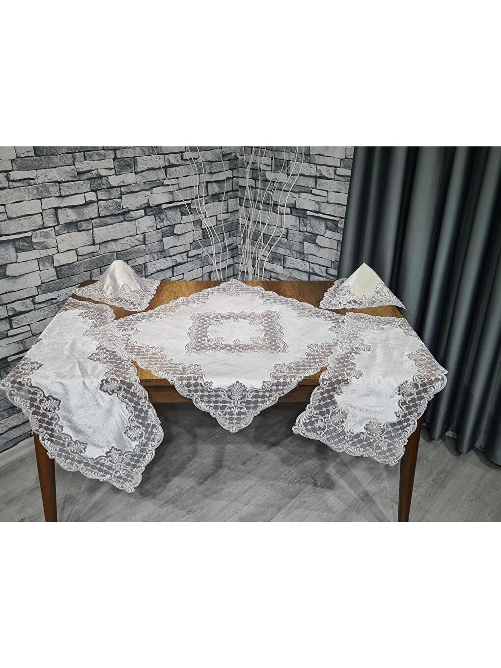 Ekru Kadife Advance Salon Takımı 5 Parça Krem