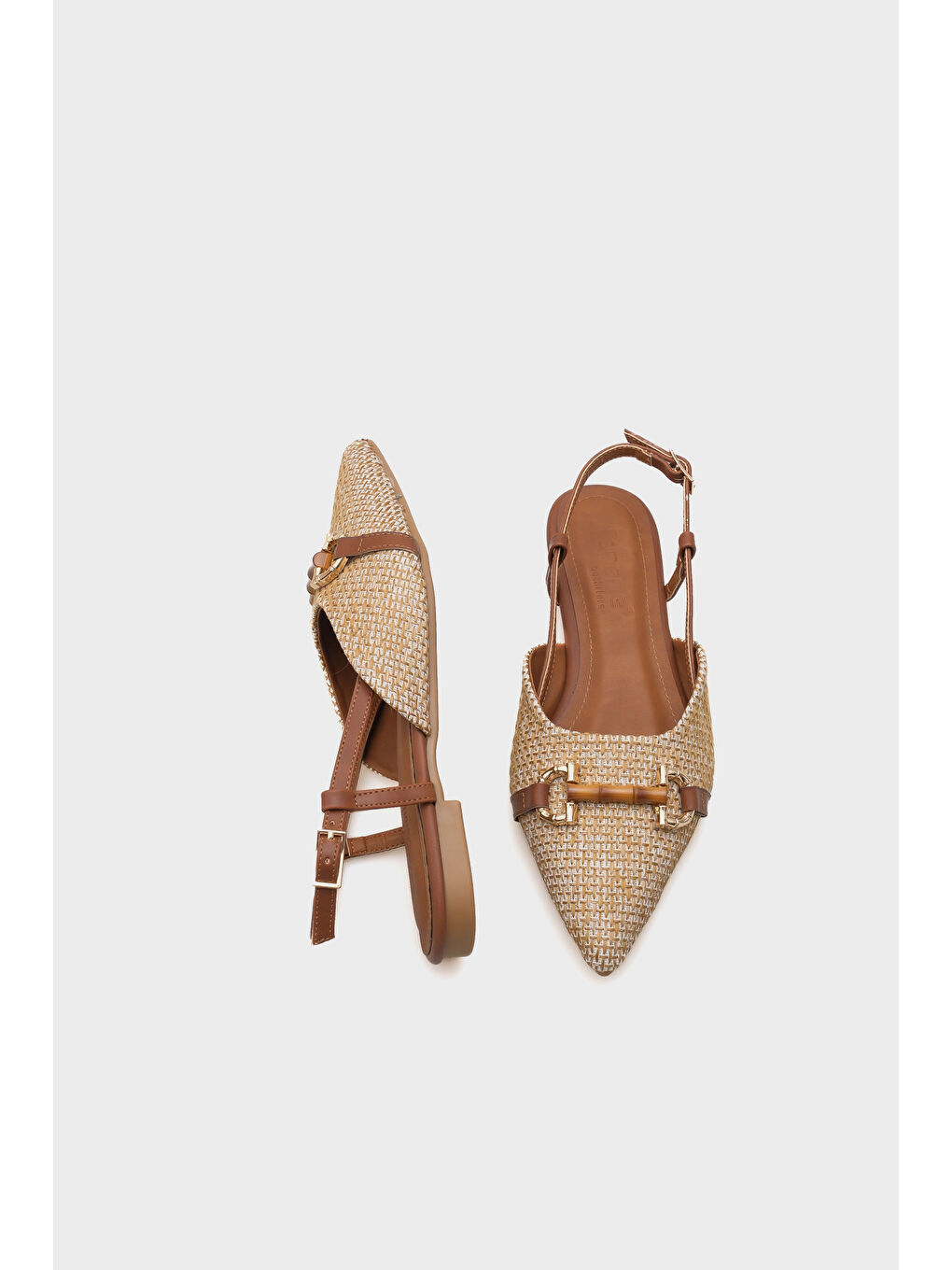 Kahverengi Aria Hasır Ahşap Tokalı Kadın Babet-5