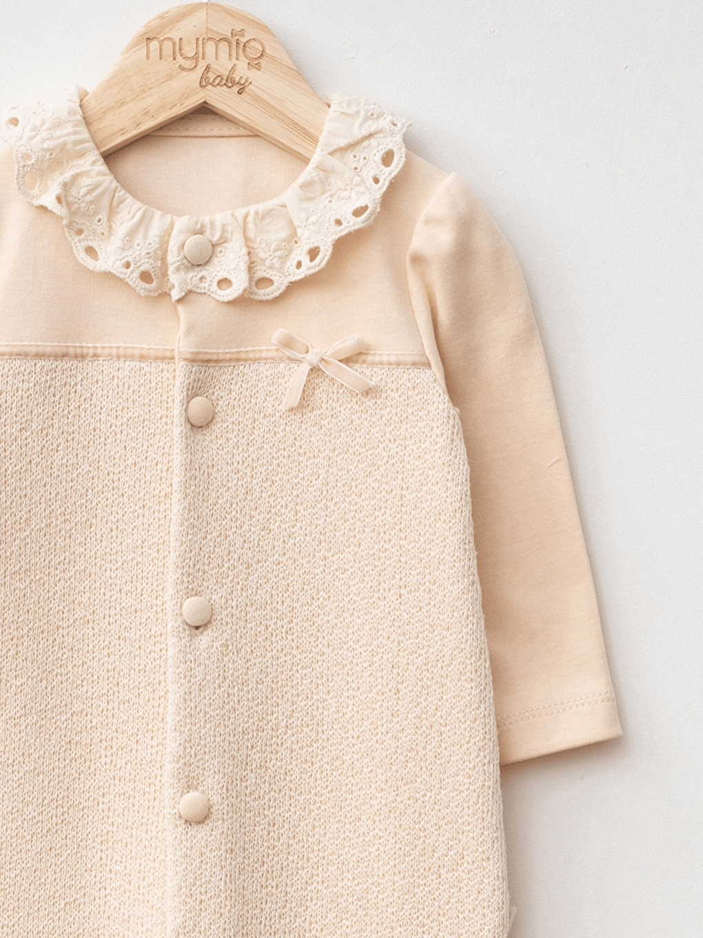 Pembe Bisiklet Yaka Uzun Kollu Dantel Detaylı Kız Bebek Tulum-1