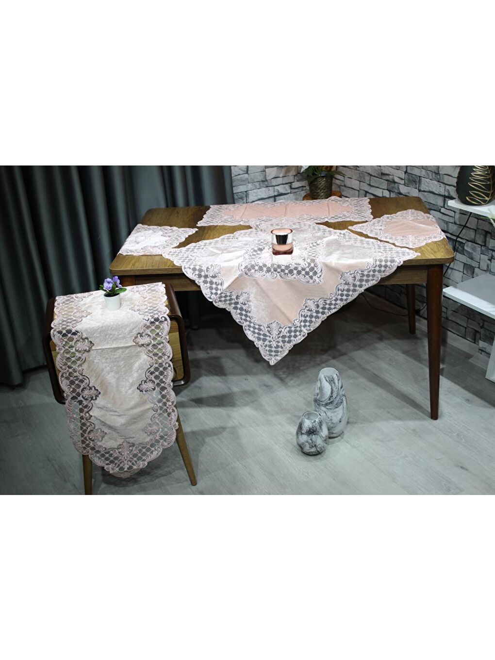 Mira 5 Parça Kadife Salon Takımı Pembe