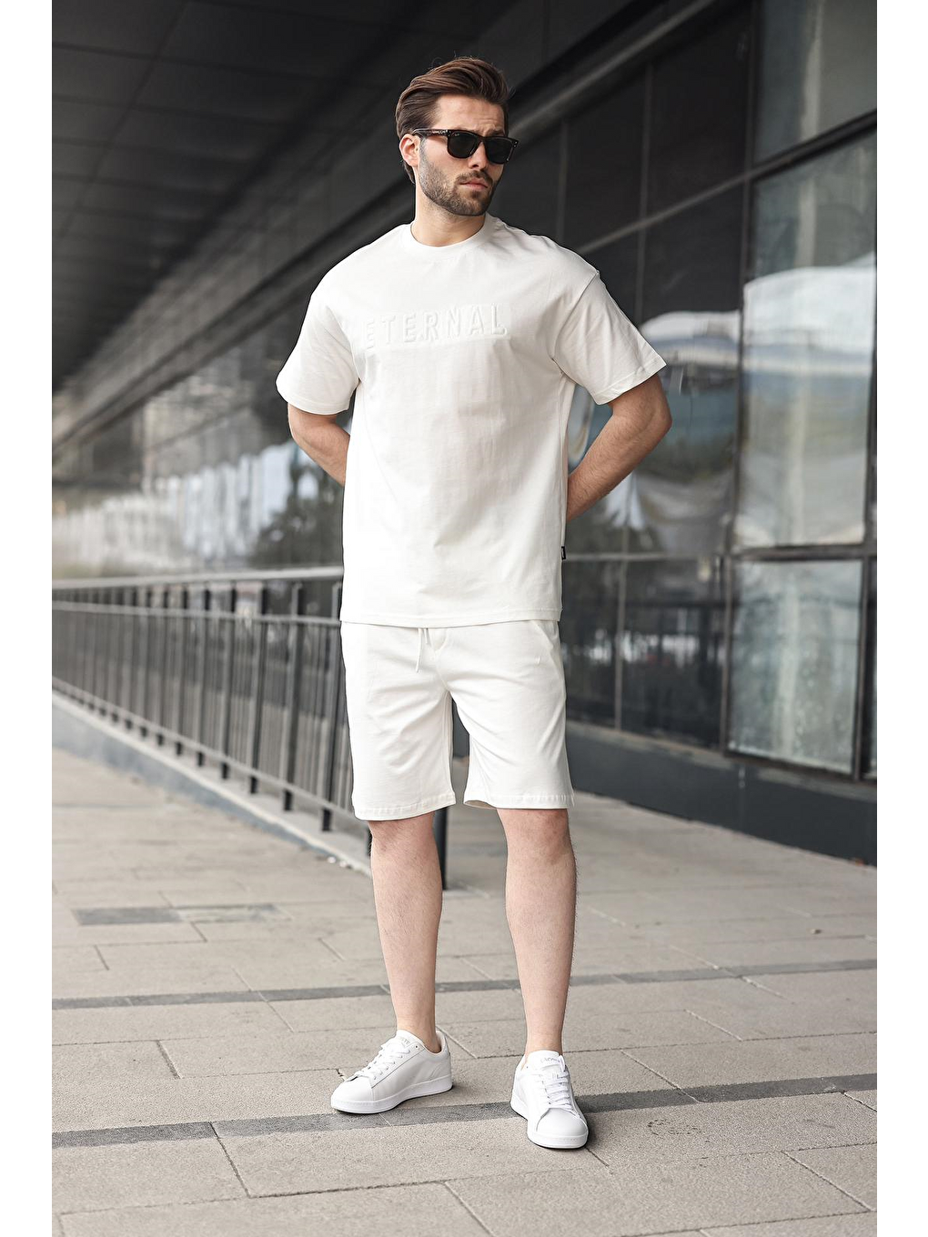 Ekru Erkek Şort T-Shirt Takım E7347-2