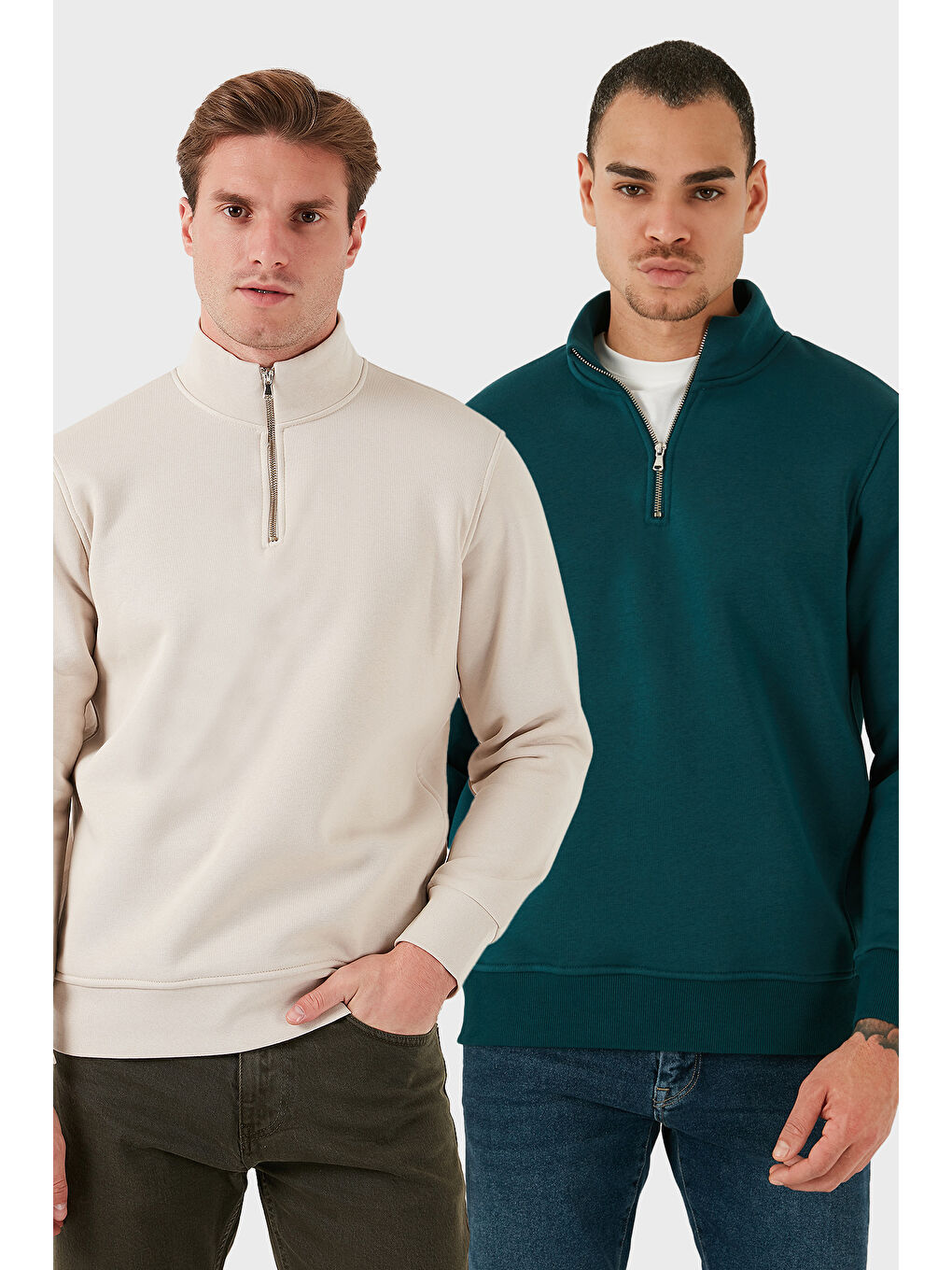 Bej Pamuklu Regular Fit Dik Yaka 2'li Paket Sweat 59052592S2