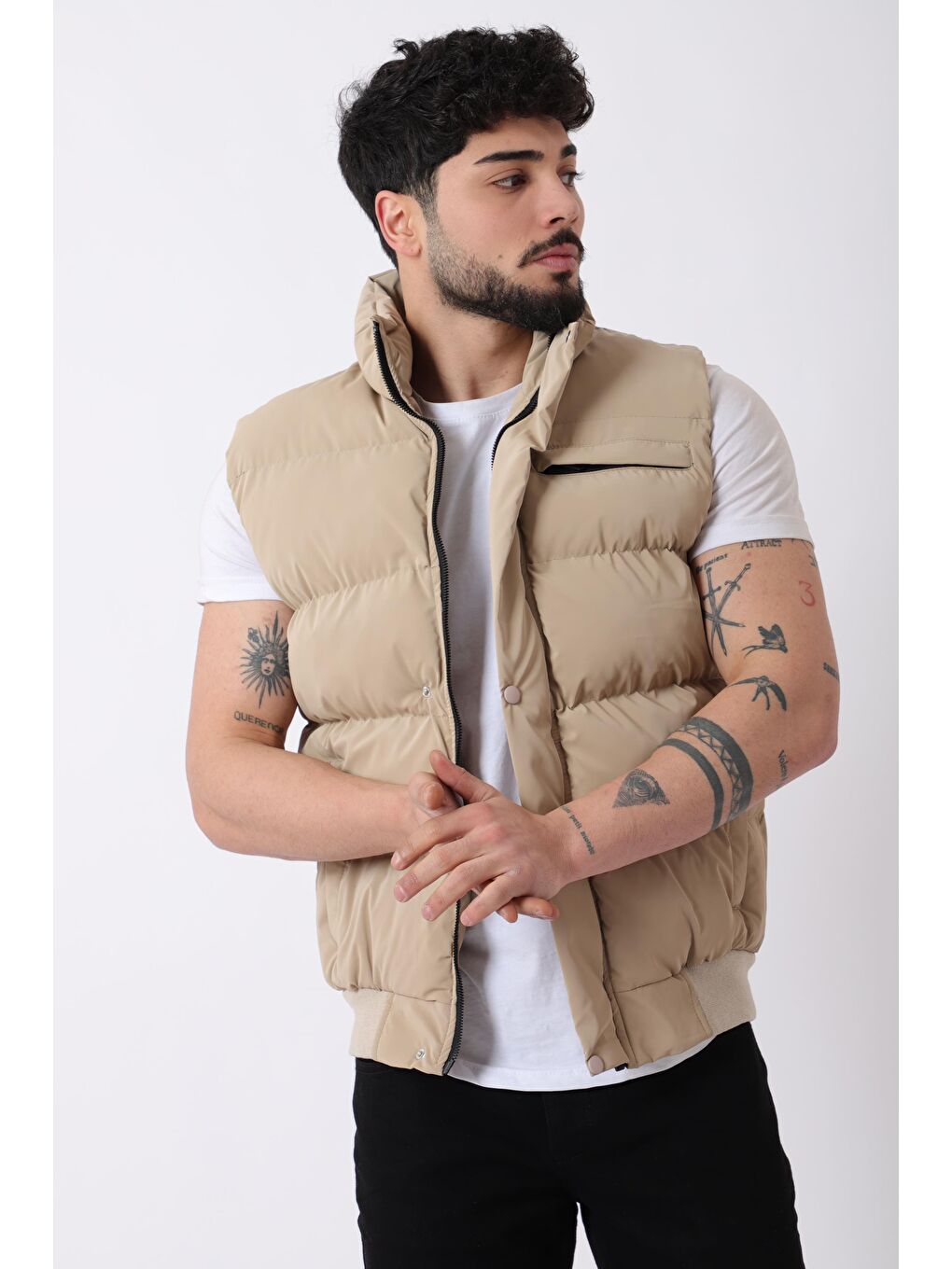 Bej Göğüs Cepli Bel Lastili Nova Yelek BL 1722_60323