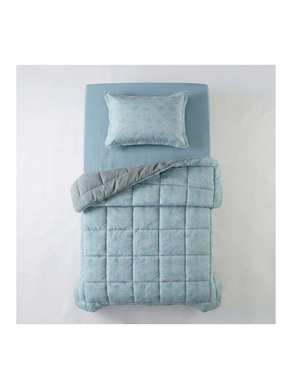 Tek Kişilik Çift Taraflı Welsoft Comforter Yorgan Seti Mavi 155x215 cm - Dormio Soft Bloom Serisi-3
