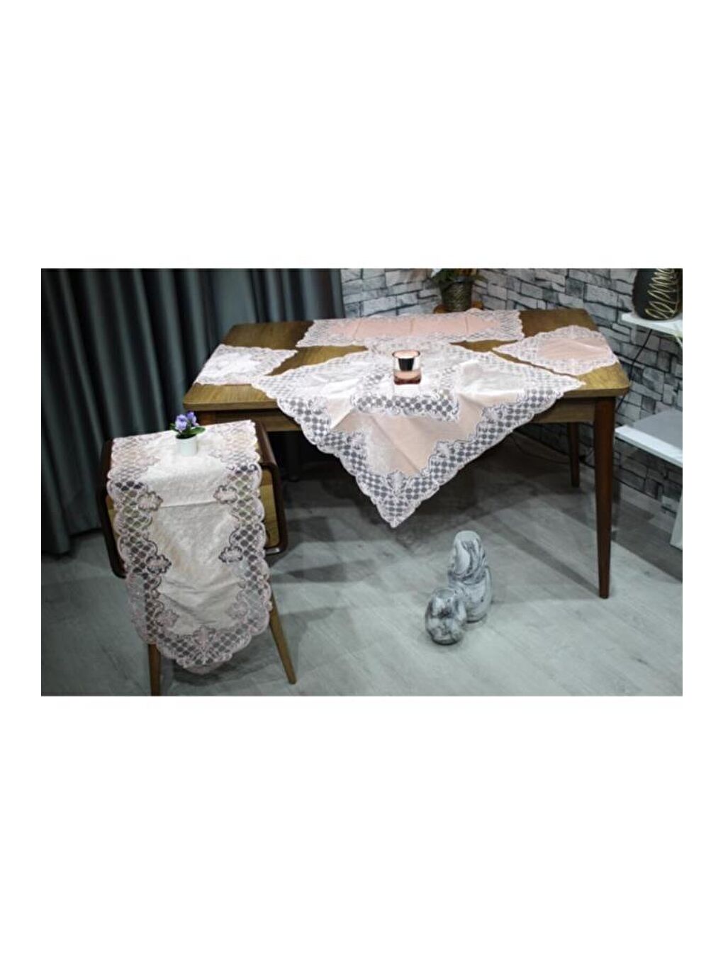 Mira 5 Parça Kadife Salon Takımı Pembe-2