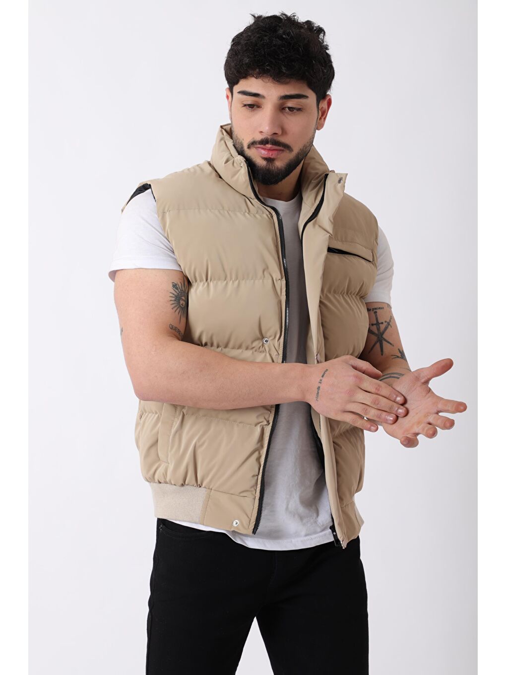 Bej Göğüs Cepli Bel Lastili Nova Yelek BL 1722_60323-1