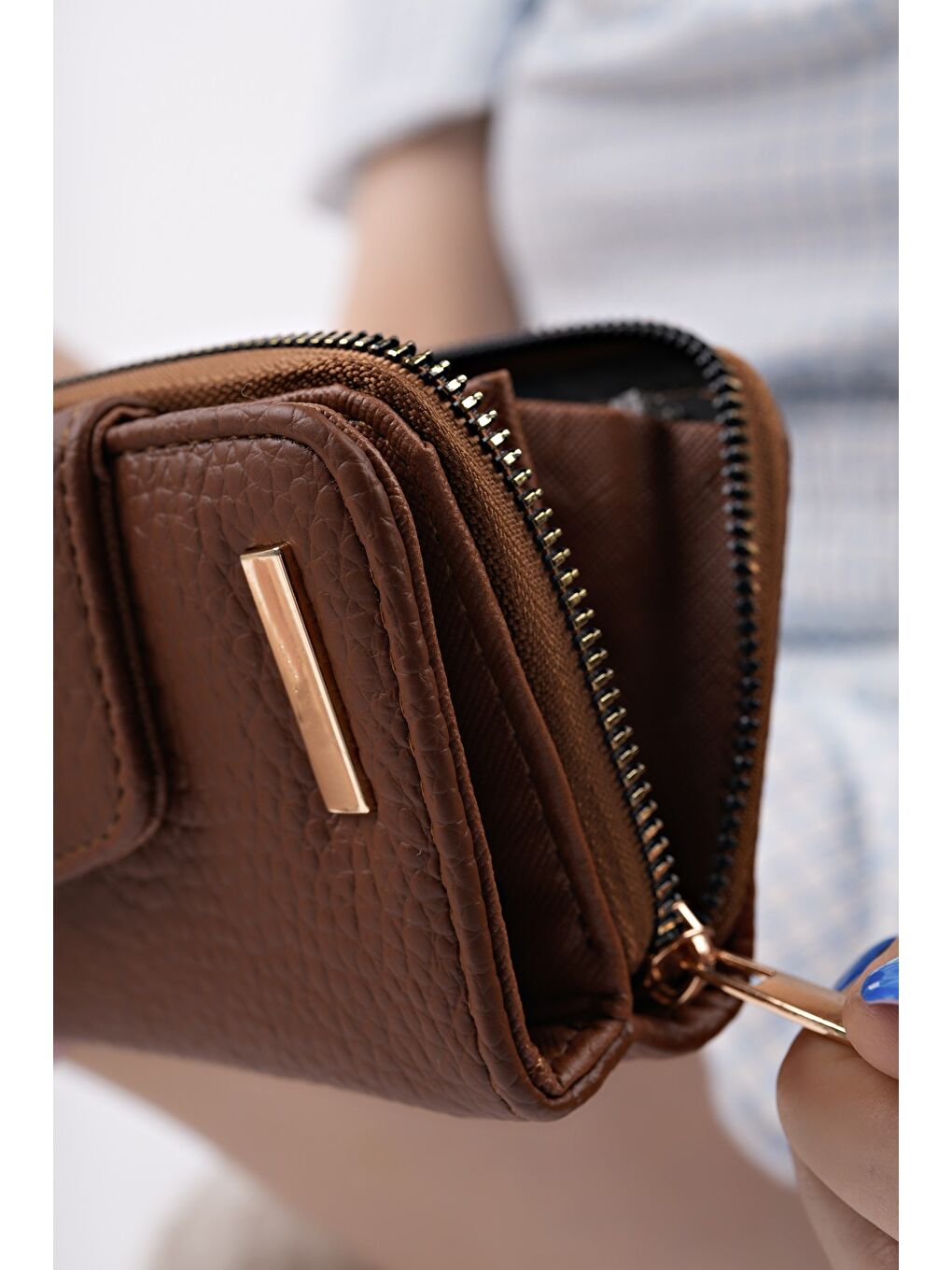 Kahverengi CHEKO Bozuk & Kağıt Para Bölmeli Fermuarlı Kartlık Kadın Cüzdan-2