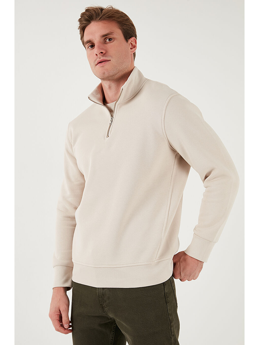 Bej Pamuklu Regular Fit Dik Yaka 2'li Paket Sweat 59052592S2-2