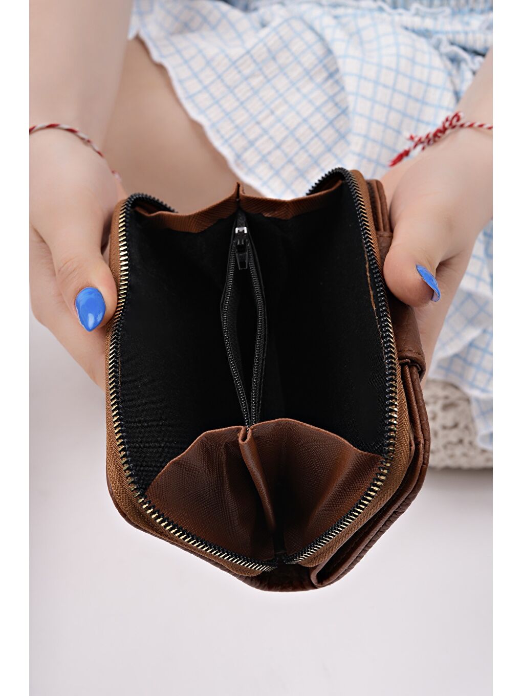 Kahverengi CHEKO Bozuk & Kağıt Para Bölmeli Fermuarlı Kartlık Kadın Cüzdan-3