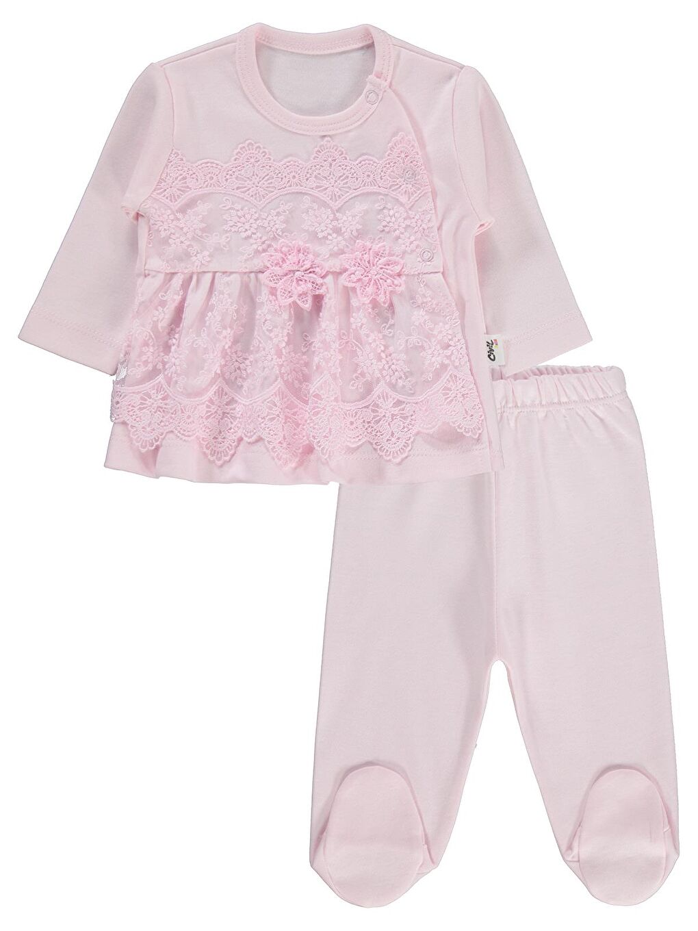 Baby Fırfır Tüllü 1-9 Ay Pijama Takımı - Pembe 1-3 Ay