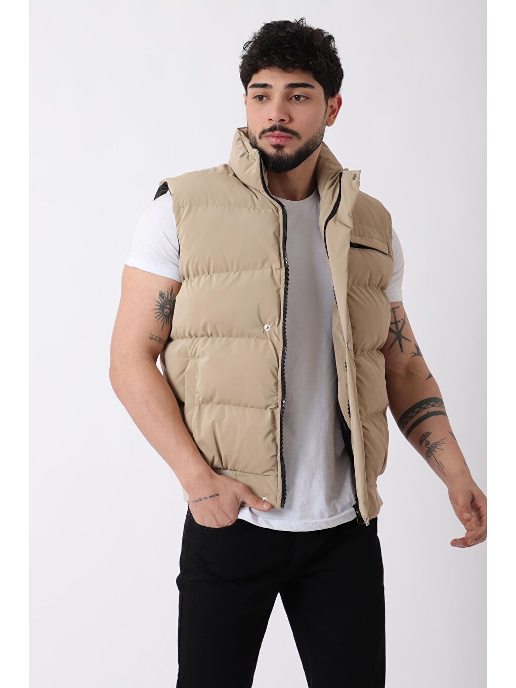 Bej Göğüs Cepli Bel Lastili Nova Yelek BL 1722_60323-2