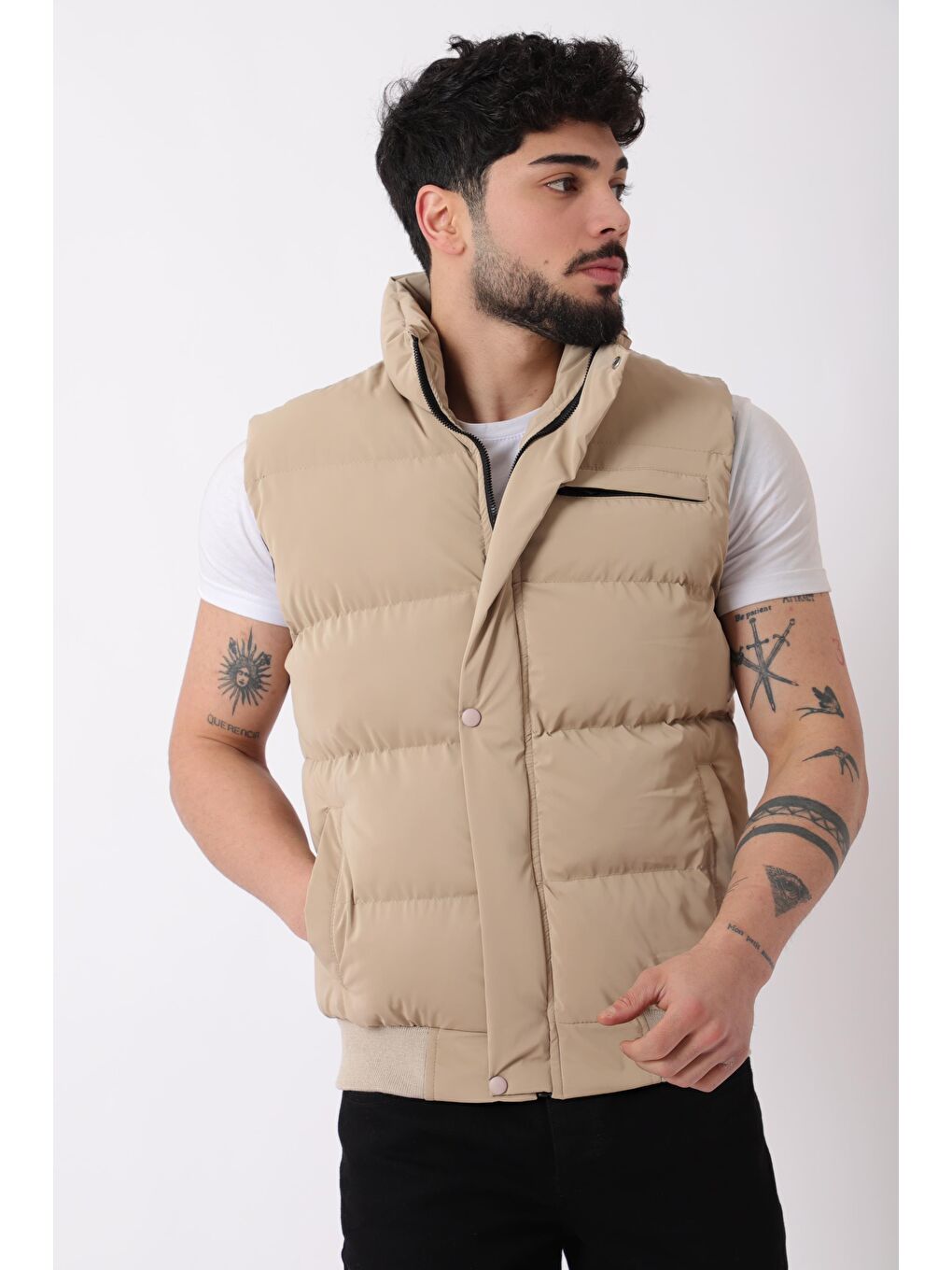 Bej Göğüs Cepli Bel Lastili Nova Yelek BL 1722_60323-3