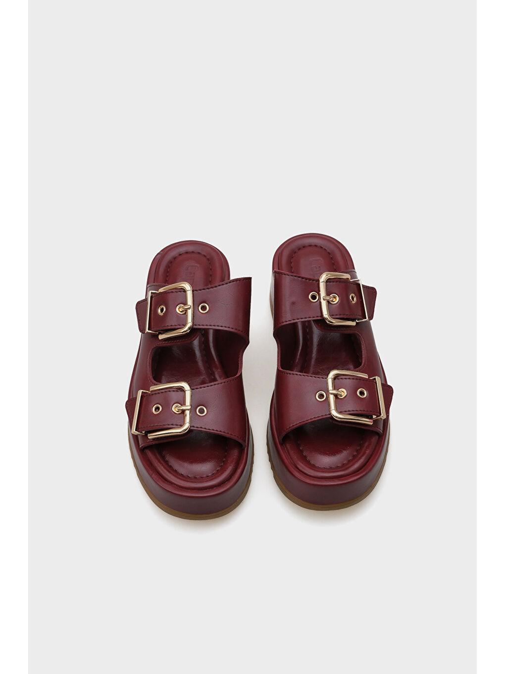 Kırmızı Marley Çift Tokalı Dolgu Topuklu Kadın Terlik-5