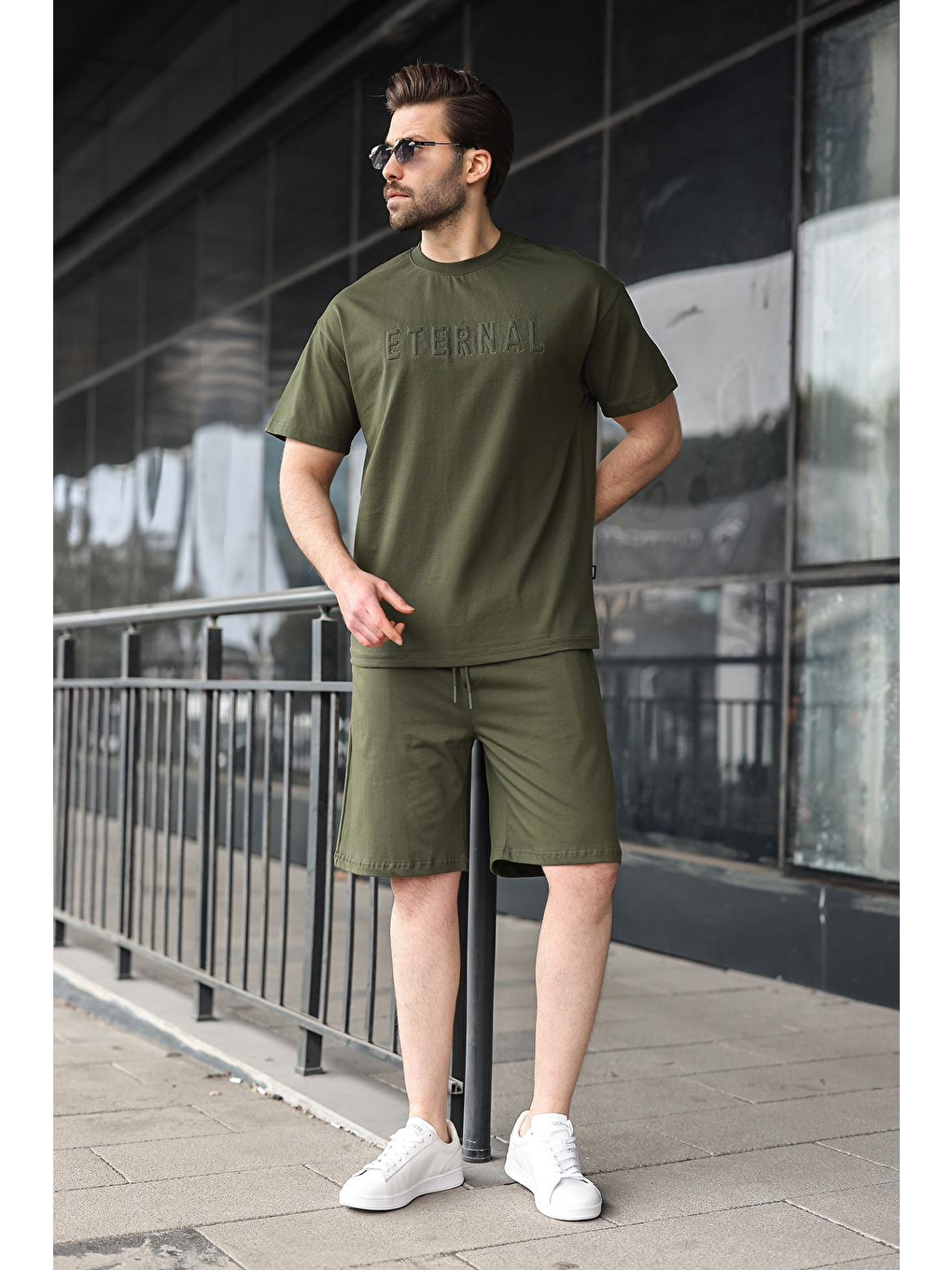 Haki Erkek Şort T-Shirt Takım E7347-1