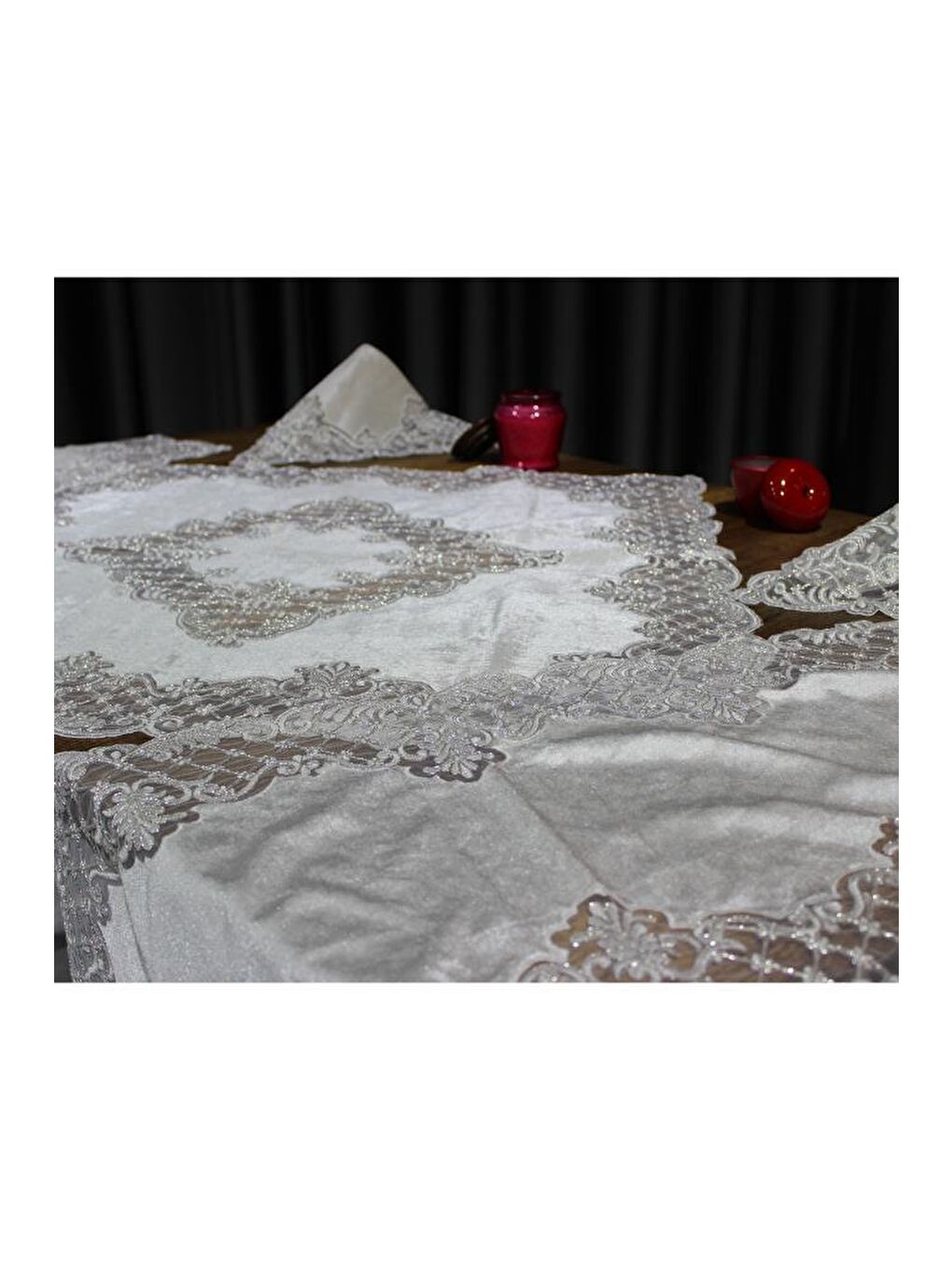 Ekru Kadife Advance Salon Takımı 5 Parça Krem-8