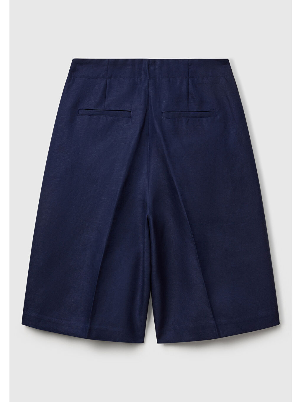 Kadın Lacivert Keten Karışımlı Diz Üstü Bermuda Şort-3