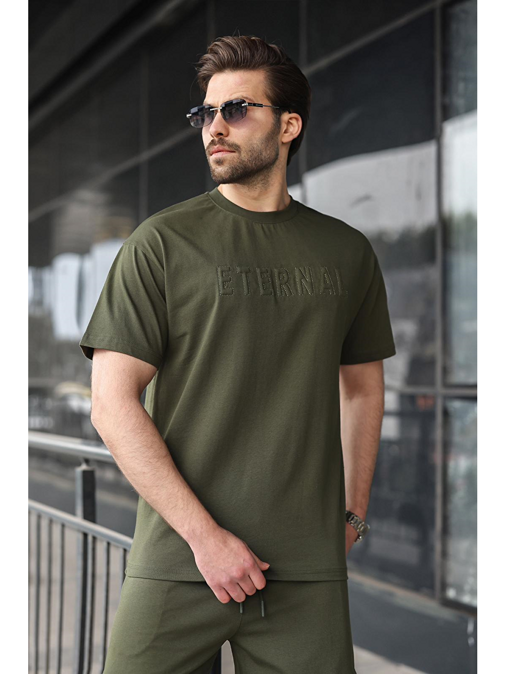 Haki Erkek Şort T-Shirt Takım E7347-3