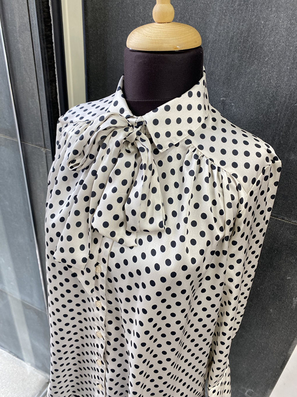 Siyah Puantiye Desenki Paris Fularlı Gömlek-5