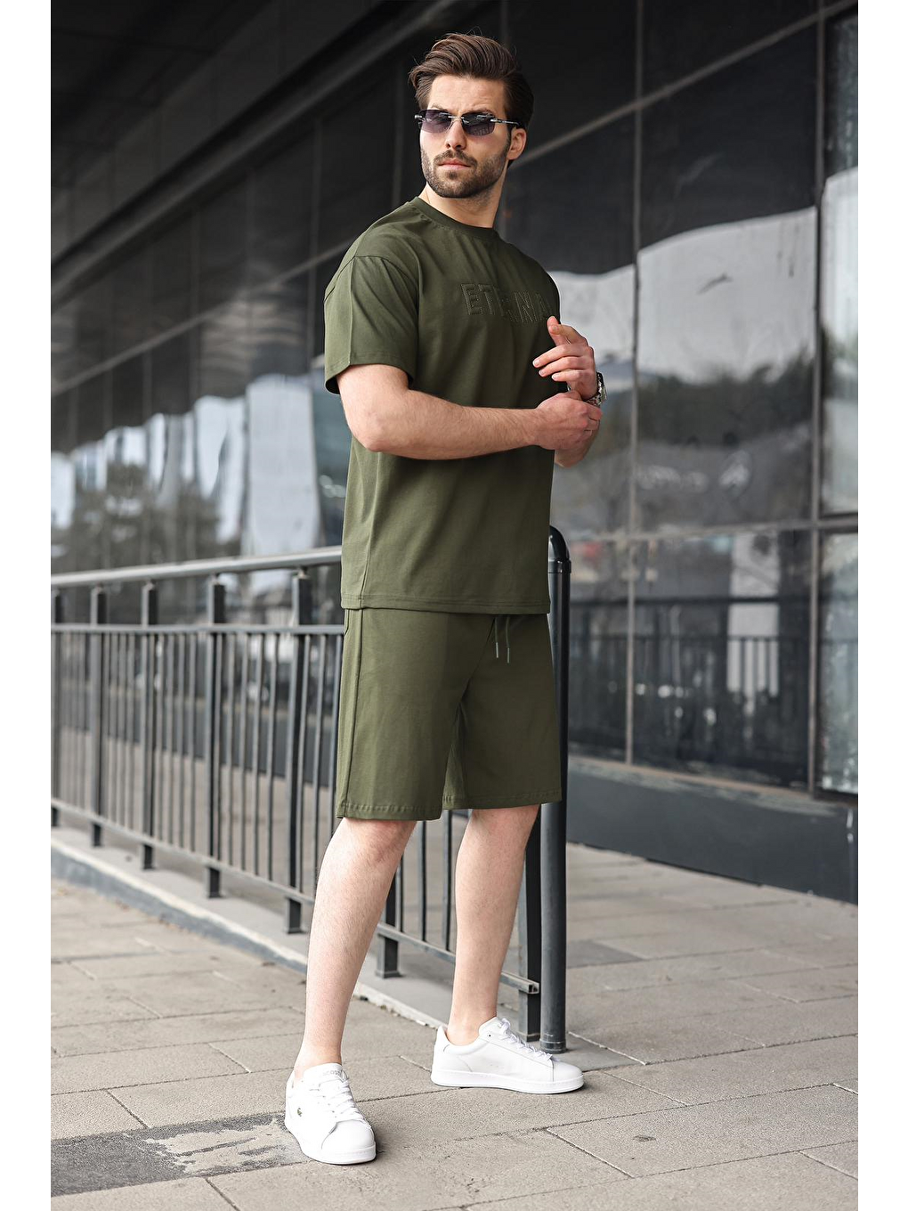 Haki Erkek Şort T-Shirt Takım E7347-5