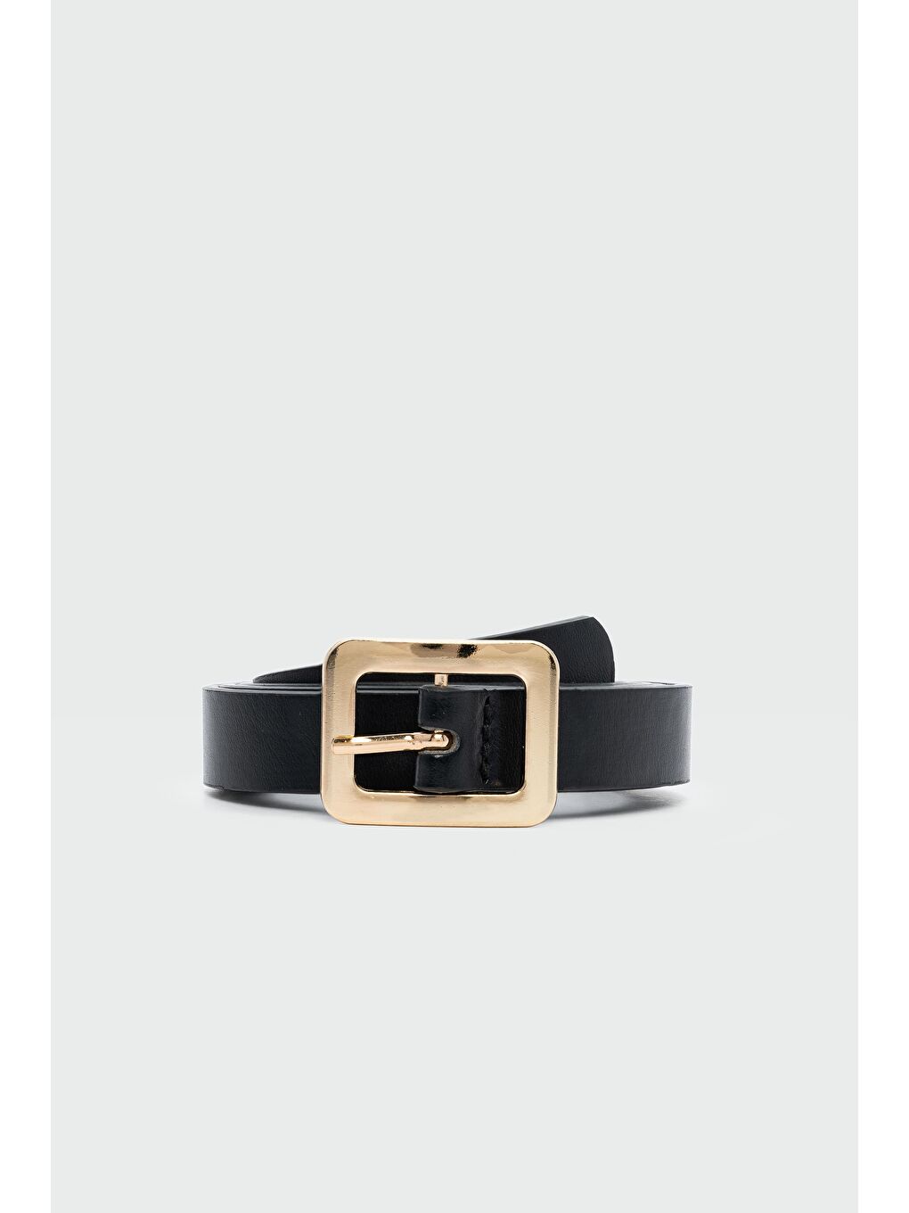 Dikdörtgen Tokalı İnce Suni Deri Kemer Siyah