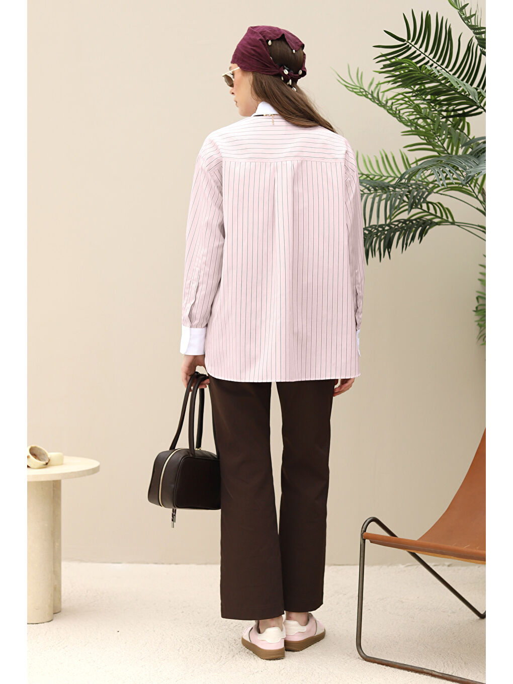 Yaka ve Manşetleri Garnili Gömlek Pembe-3