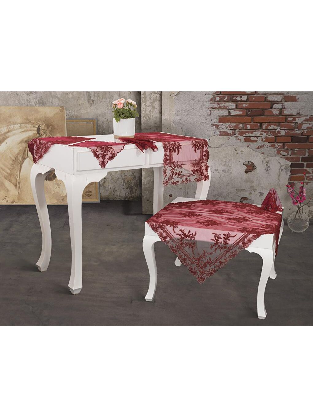 Fransız Mary Salon Takımı 16 Parça Bordo