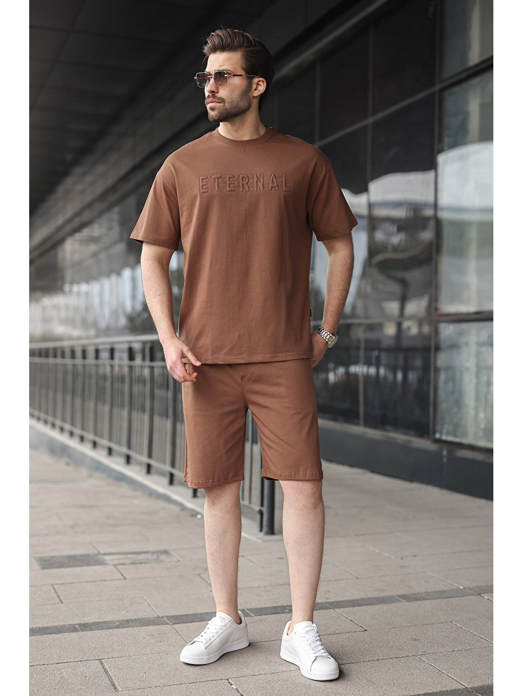 Kahverengi Erkek Şort T-Shirt Takım E7347-1