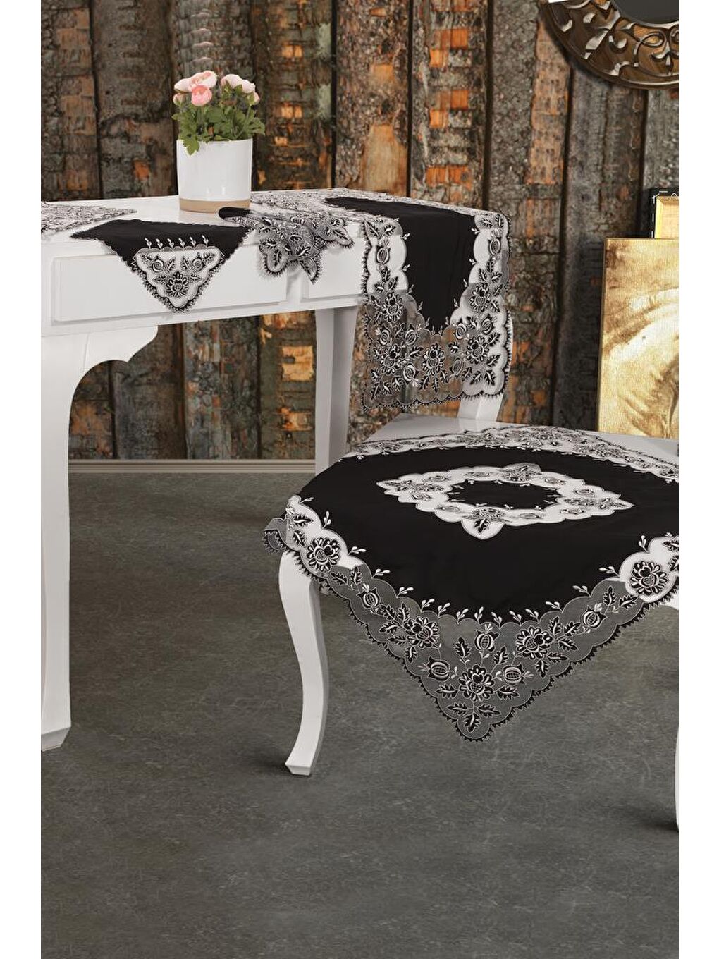 Seven Nakışlı Salon Takımı 16 Parça Siyah-1