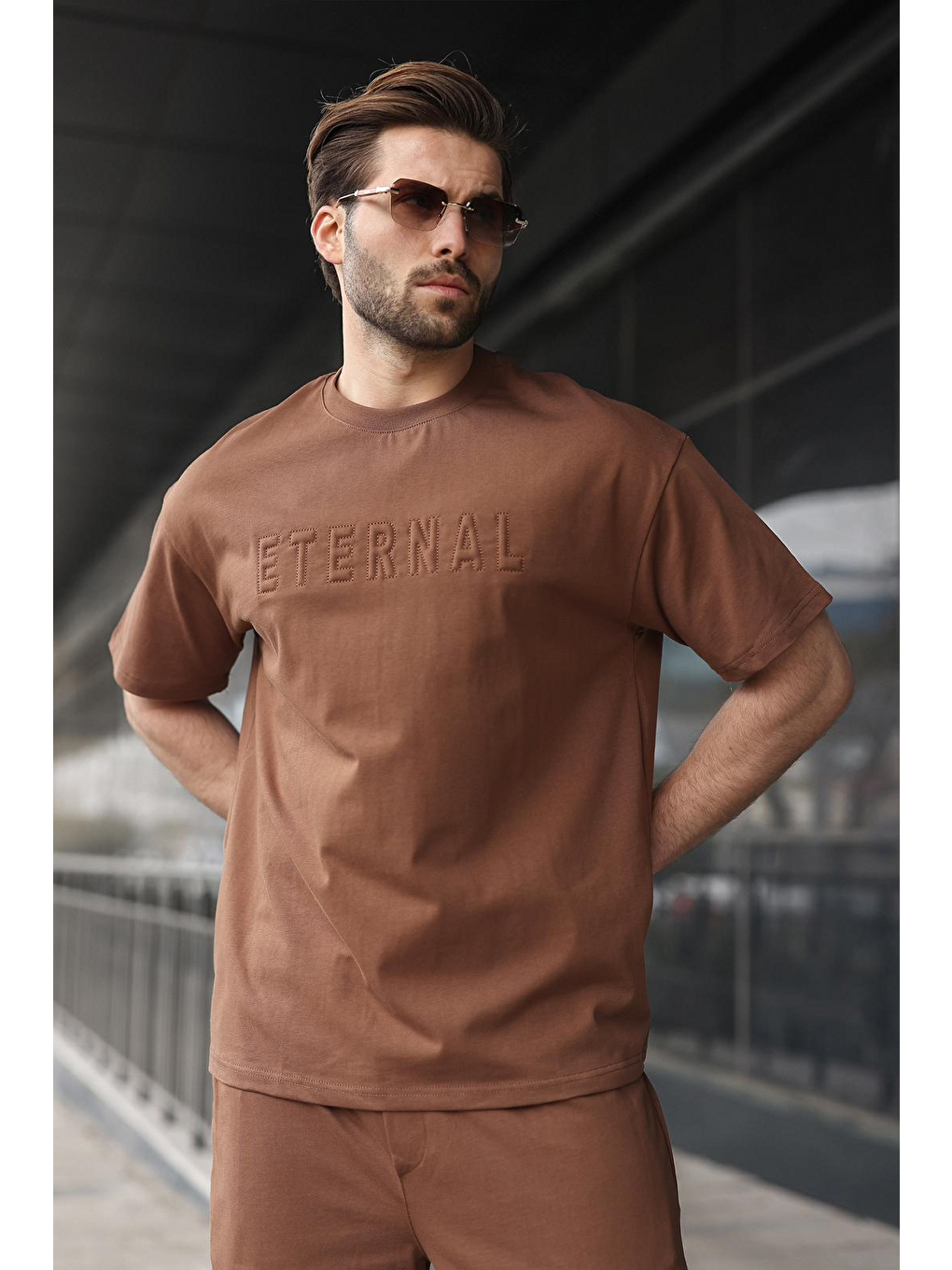 Kahverengi Erkek Şort T-Shirt Takım E7347-3