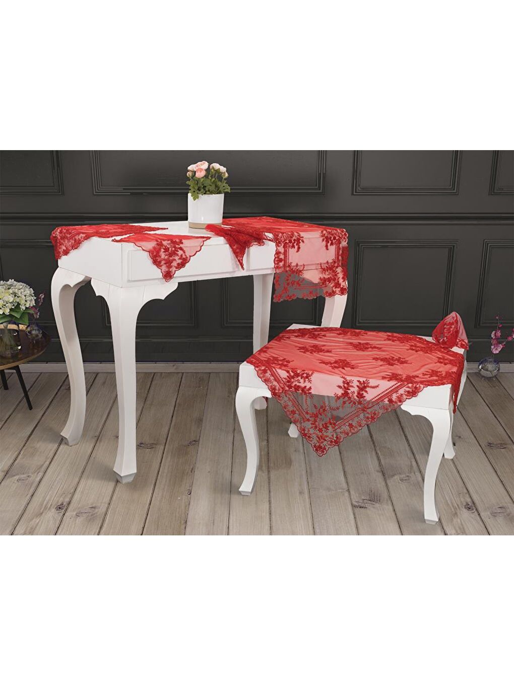 Fransız Mary Salon Takımı 16 Parça Kırmızı