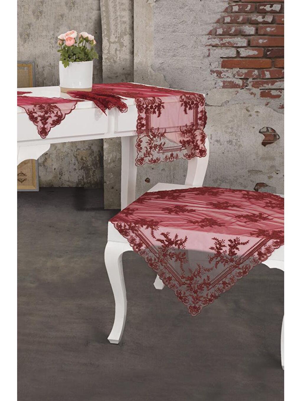 Fransız Mary Salon Takımı 16 Parça Bordo-1