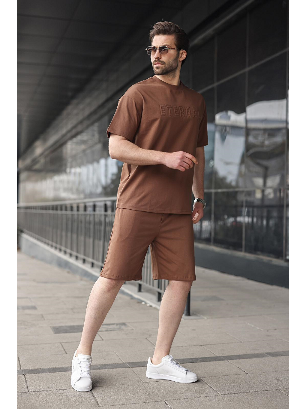 Kahverengi Erkek Şort T-Shirt Takım E7347-5