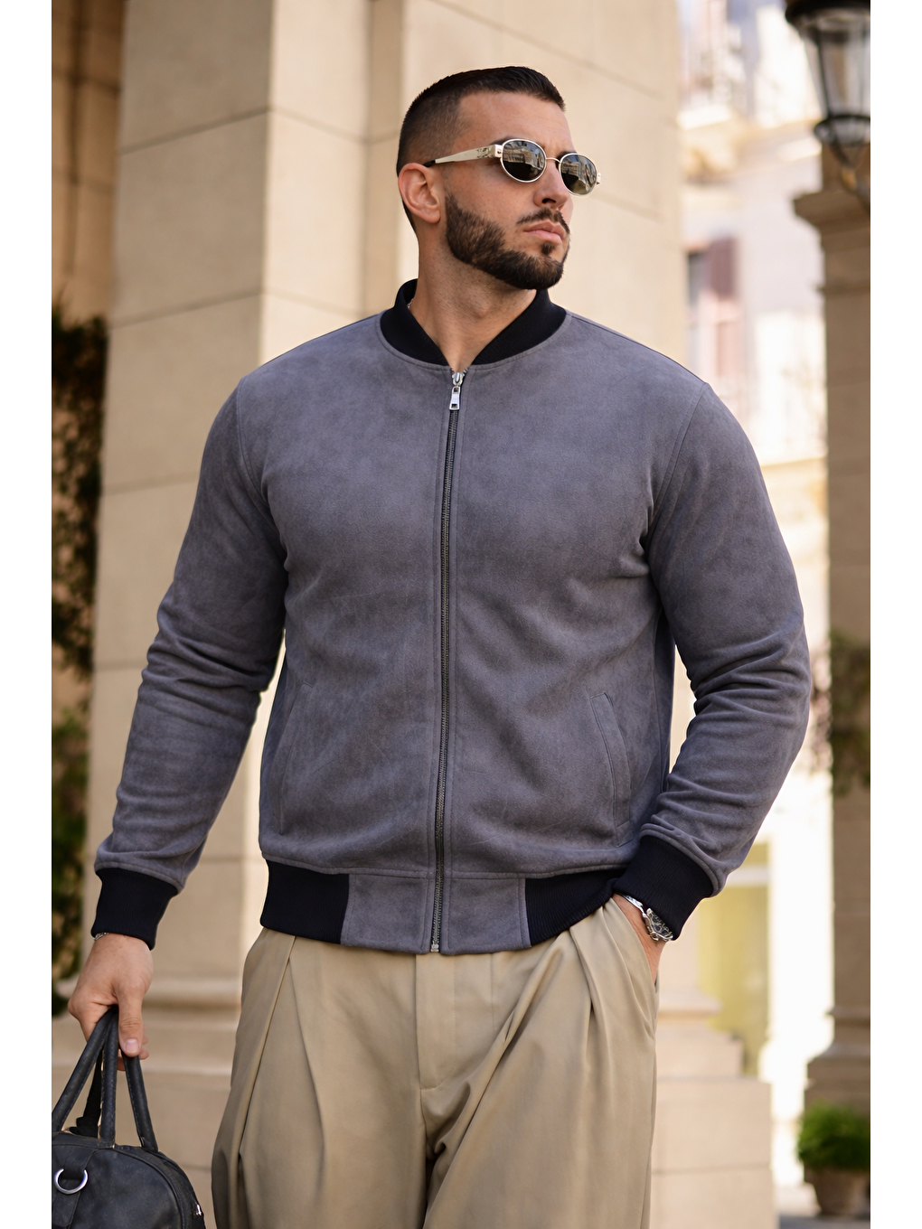 Gri Erkek Trend Basic Günlük Premium Füme Nubuk Ceket